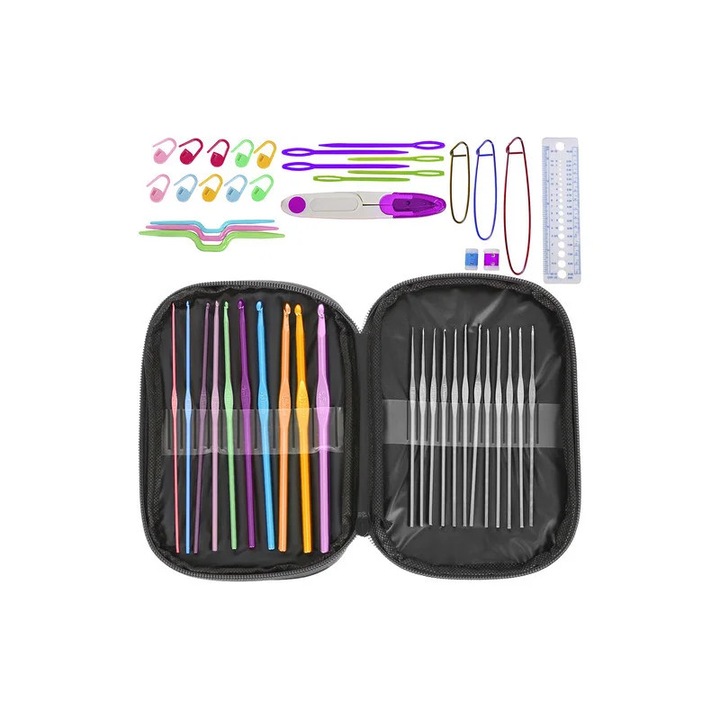 Set de crosetat Maaleo cu 69 de piese, geanta si accesorii - pentru incepatori si avansati