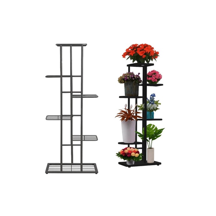 Suport flori Ruhhy, 6 niveluri, metalic, negru, 41x22x106 cm