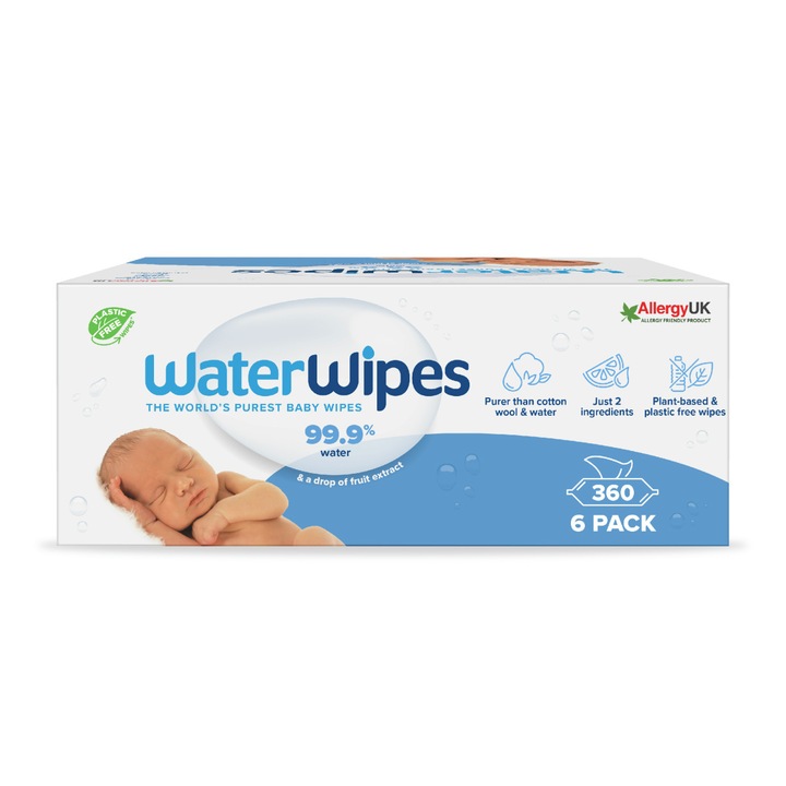 Мокри кърпички Water Wipes, 6 опаковки x 60 броя, 360 броя