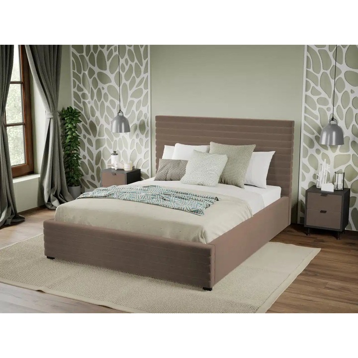 Pat Tapitat Mateo, Somiera fixa, 160x200, Culoare Cappuccino/Velluto 29