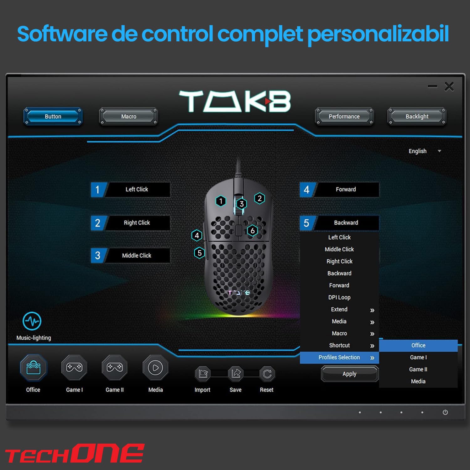 Tech One Software Layout Mouse Gaming Profesional Techone® ShadowStrike Pro, 14.000 DPI 6 trepte ...