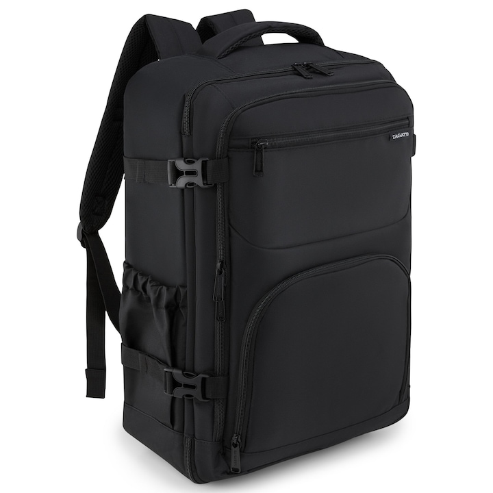 Многофункционална пътна раница, Zagatto, Черен, Размери 50x30x20 см, Водоустойчива, Пътна раница, прикрепяща се към куфар, Ръчен багаж за самолет, Капацитет 30л, Ергономични презрамки, Отваря се като куфар, Компресионни ленти, ZG973