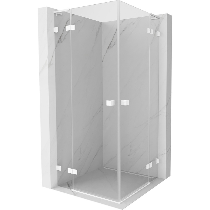 Mexen Lunar L Duo cabina de dus cu deschidere spre exterior 70 x 70 cm, transparenta, alba - 834L-070L-070P-20-00