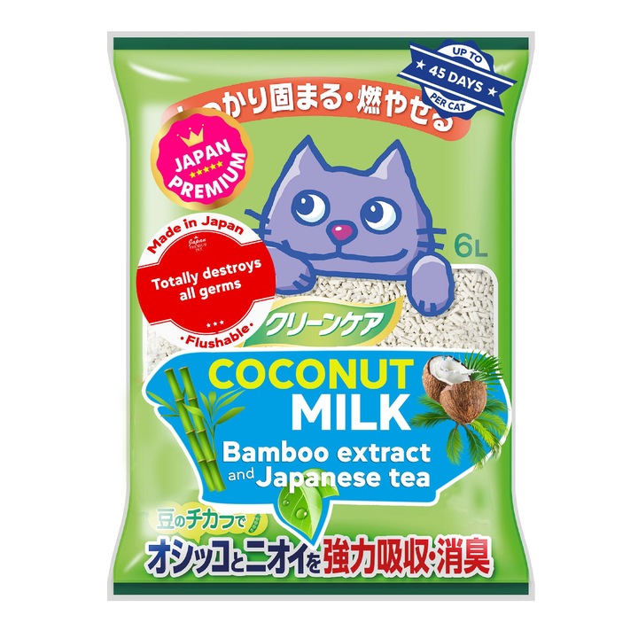 Japan Premium Nisip Pisici 6L cu Bambus, Cocos si Ceai Japonez