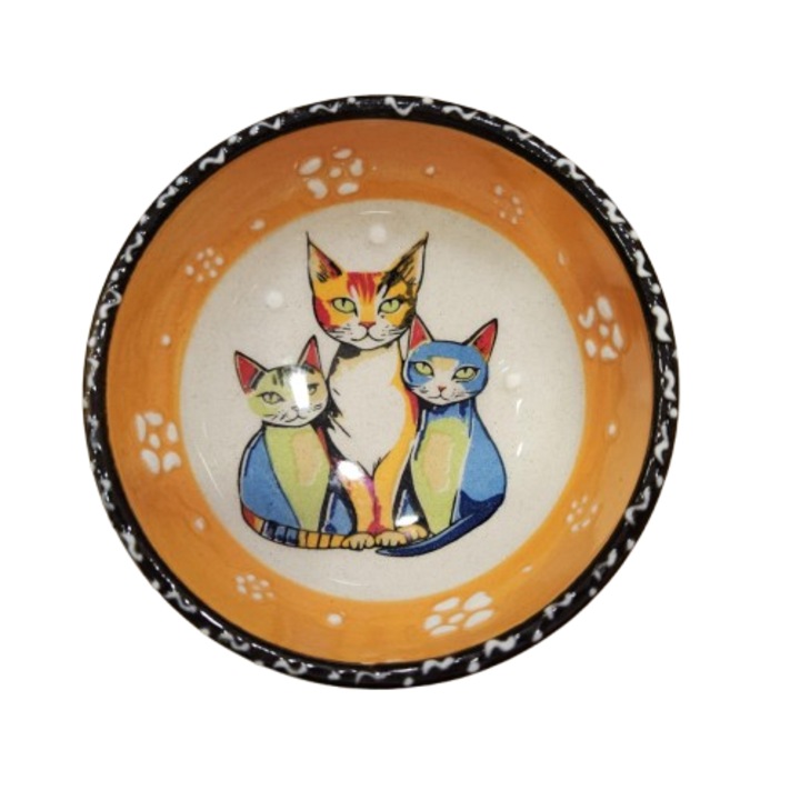 Bol cu ​​nuci, Pisicute, Ceramica, Pictat manual, Portocaliu, 8cm/diametru