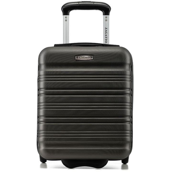 Troler cabina avion, Zagatto®, Gri, Dimensiune troler 40x30x20 cm, Marime XS, Troler mic, Bagaj mana, Compatibil Wizz Air, Maner telescopic din aluminiu, Fermoar robust, ABS, Rezistent, Capacitate 20L, 10kg, ZG508-ABS-MINI-Gray