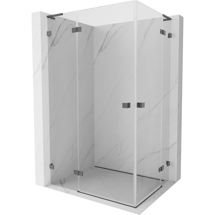 Cabina de dus cu usi batante Mexen Lunar L Duo 80 x 70 cm, transparent, gri arma periat - 834L-080L-070P-66-00
