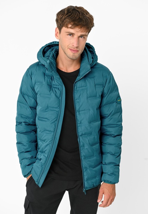 Geaca matlasata cu gluga detasabila, buzunare, sac de compresie, Volcano J-Sintor, Albastru, Albastru