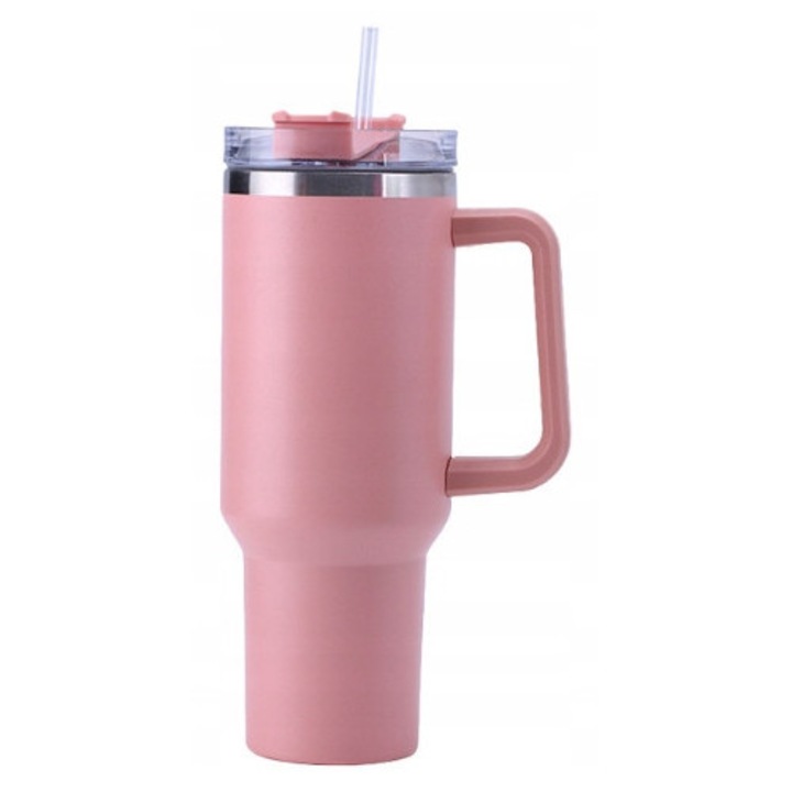 Termosz bögre, nagy, 1180 ml, dupla szigetelésű, rozsdamentes acél, rózsaszín, 1 darabos készlet, rozsdamentes acél, ergonomikus fogantyú, könnyen tisztítható, kívülről nem melegszik át, ideális utazáshoz
