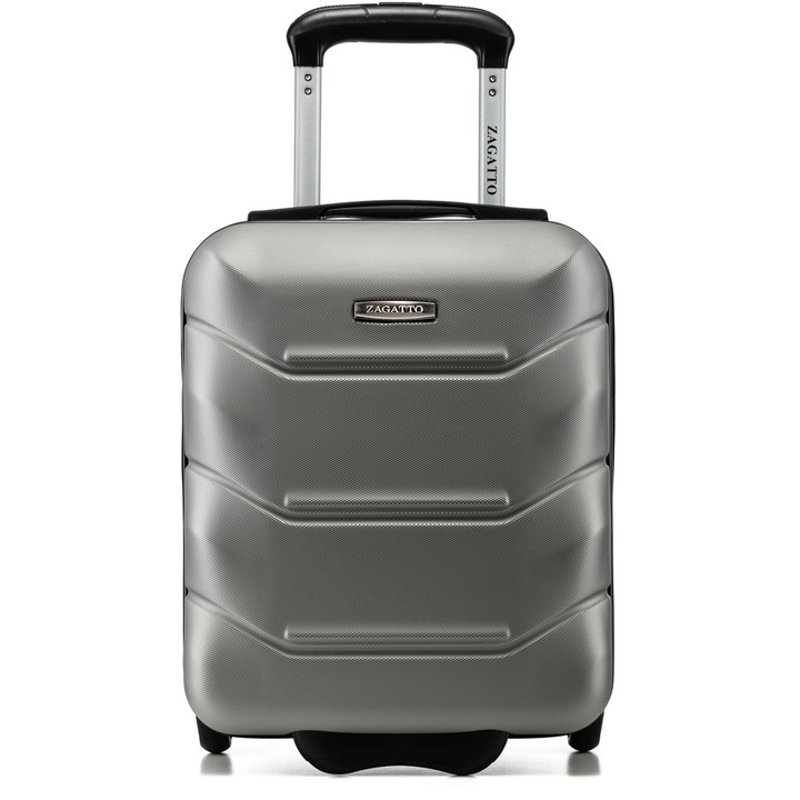 Troler cabina avion, Zagatto®, Gri, Dimensiune troler 40x30x20 cm, Marime XS, Troler mic, Bagaj mana, Compatibil Wizz Air, Maner telescopic din aluminiu, Fermoar robust, ABS, Rezistent, Capacitate 20L, 10kg, ZG507-ABS-MINI-Gray
