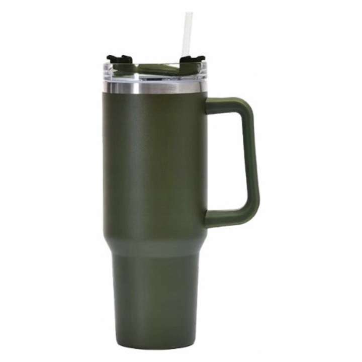 Cana termica, fara marca, mare, 1180 ml, izolatie dubla in vid, otel inoxidabil, verde, setul include: 1 cana + 1 capac, material: otel inoxidabil, maner ergonomic, rezistent la rugina, usor de curatat