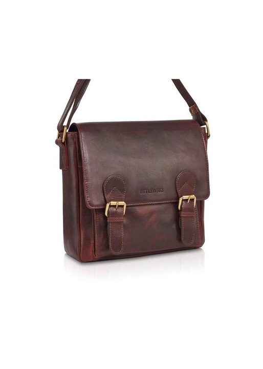 Betlewski női táska, barna, 1 rekesz, 2 külső zseb, 30x12x23.5cm, bőr