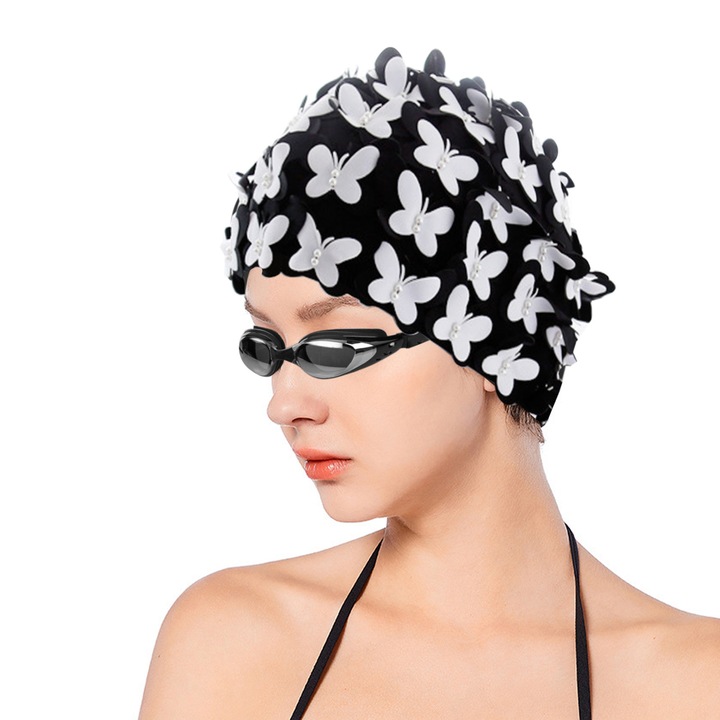 Női sport sapka, RDWESZOD, vintage virágmintás, fekete-fehér, egy méret