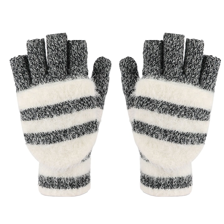 Manusi de iarna tricotate fara degete RDWESZOD pentru femei, negru-alb