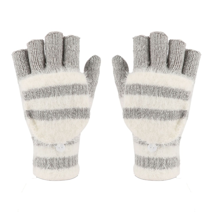 Ръкавици без пръсти RDWESZOD, плетени, топли, сив/бял, универсални