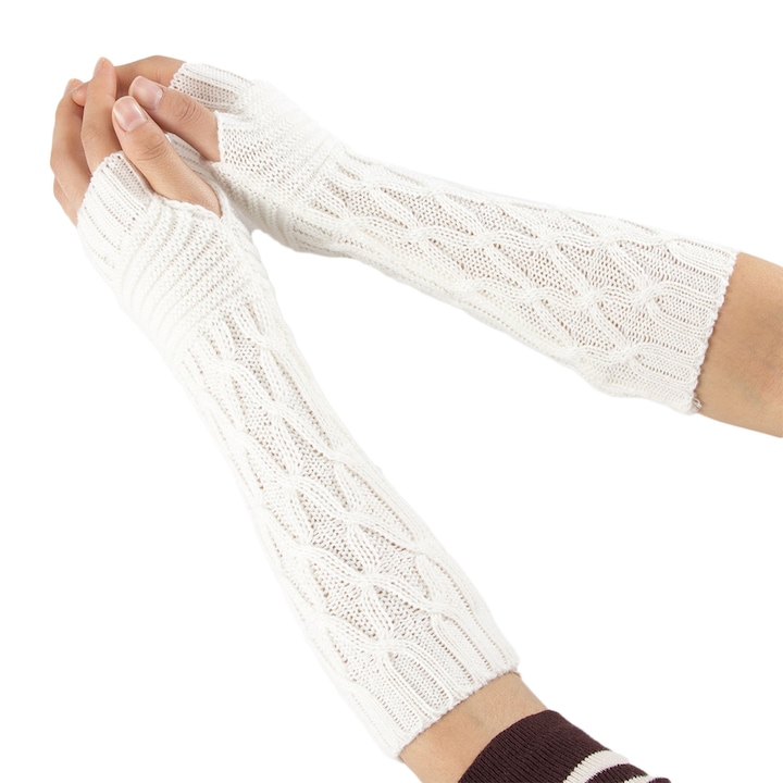 Manusi lungi tricotate RDWESZOD, alb, universal