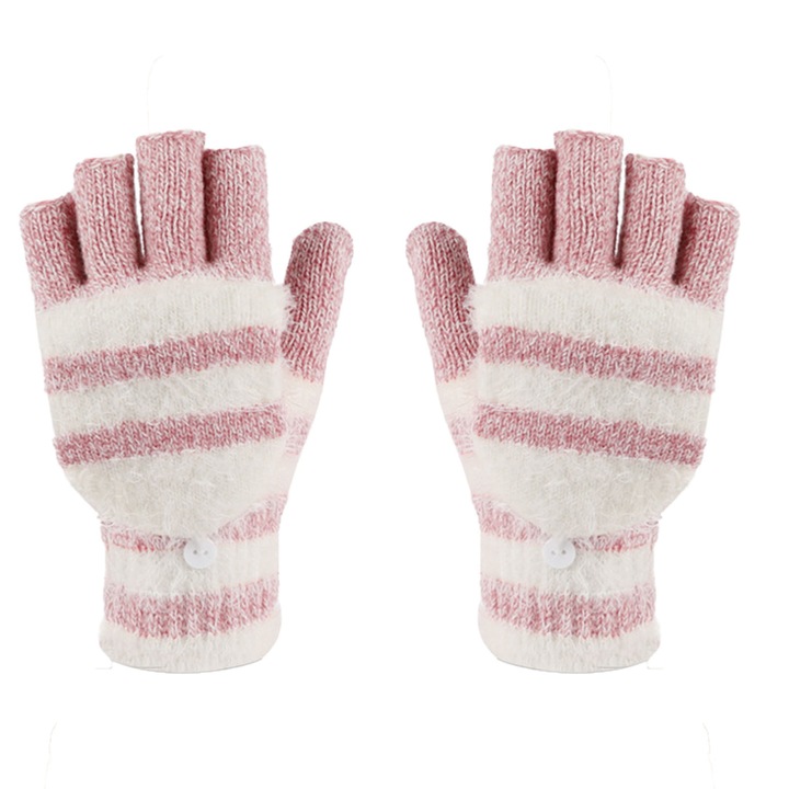 Manusi dama, RDWESZOD, fara degete, roz-alb, marime unica