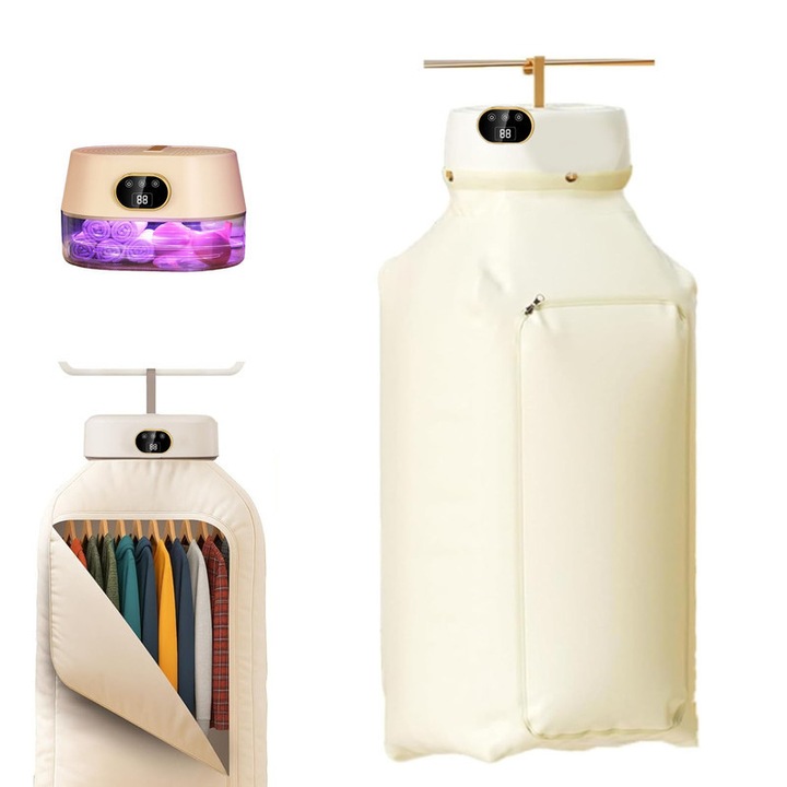 Uscator de Haine/Rufe Pliabil de Uz Casnic Unloshe, Fier de calcat vertical automat fara fir, Capacitate 10 KG, Cu dulap de sterilizare cu raze ultraviolete，Poate fi cronometrat