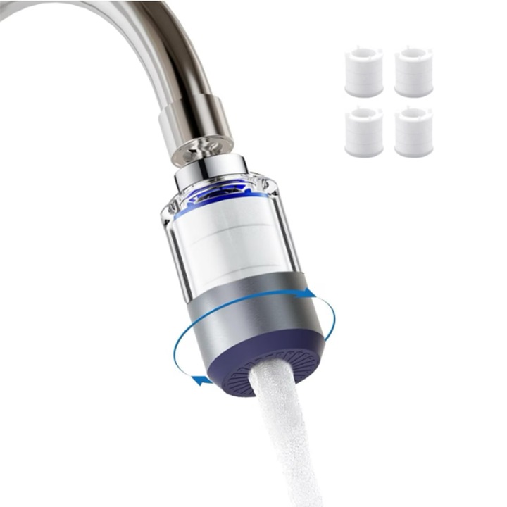 Setul de filtre de apa potabila, ZOUN， 6 straturi de filtrare cu 6 filtre, spuma si ploaie, instalare robinet, eliminarea impuritatilor, clor, metale grele, miros, sedimente, rotatie 360 de grade