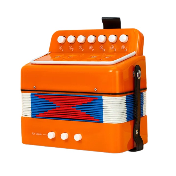 Acordeon pentru copii, ZOUN, 7 taste, flexibil in utilizare, design ergonomic, portocaliu