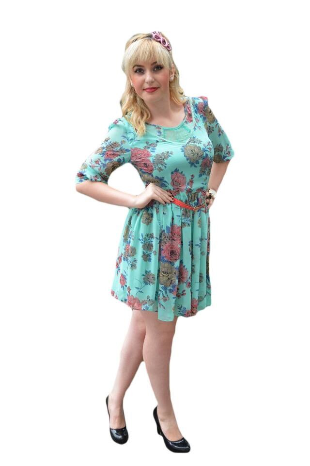 Rochie casual, maneci trei-sferturi din voal,D&J Exclusive, Turcoaz