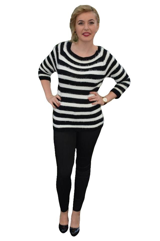 Bluza trendy cu maneca lunga cazuta, din tricot,D&J Exclusive, Negru/Alb