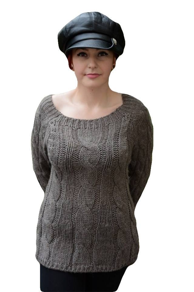 Bluza calduroasa de iarna cu design de impletituri,D&J Exclusive, Maro