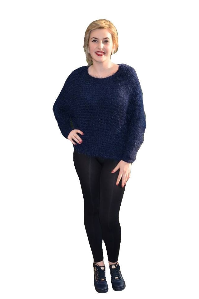 Bluza fashion, decolteu modern, maneca lunga,masura mare,D&J Exclusive, Albastru marin