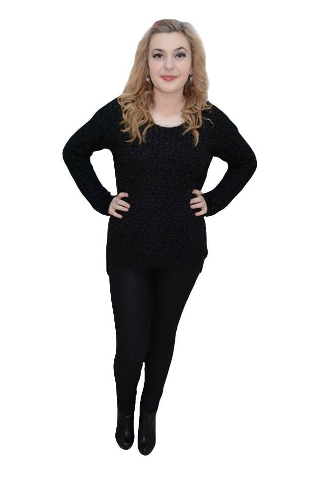 Bluza moderna, cu lungime asimetrica, material calduros,D&J Exclusive, Negru