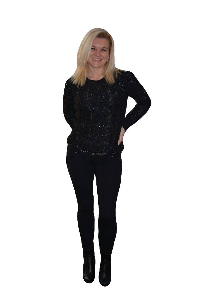Bluza rafinata, cu maneca lunga si decolteu mic,D&J Exclusive, Negru