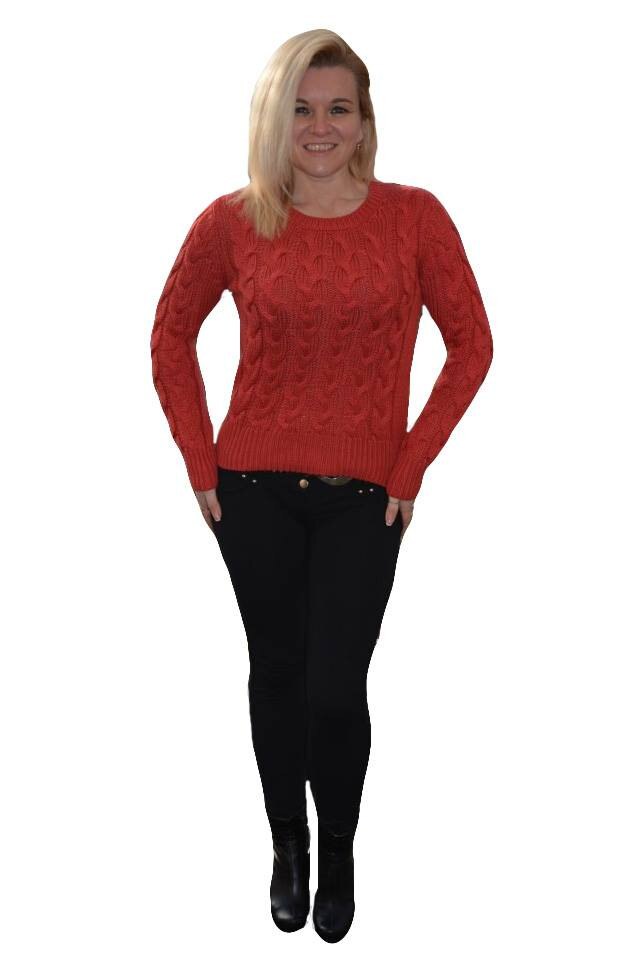 Bluza comoda de iarna, cu model de impletituri mari,D&J Exclusive, Rosu