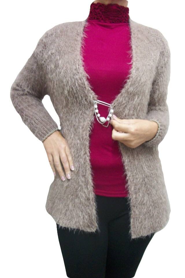 Cardigan modern, brosa chic atasata, maneci lungi,D&J Exclusive, Bej