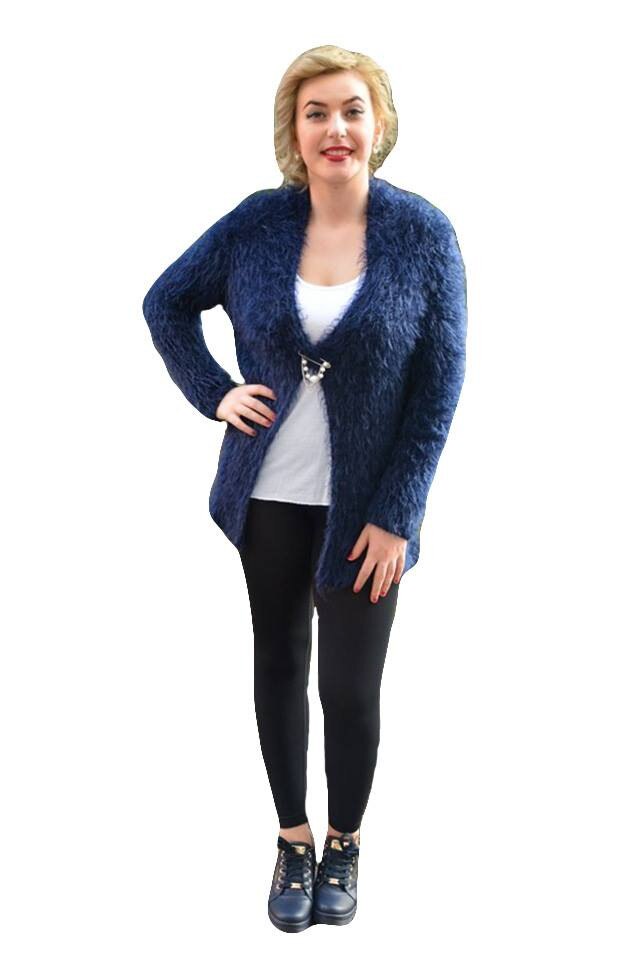 Cardigan modern, brosa chic atasata, maneci lungi,D&J Exclusive, Albastru marin