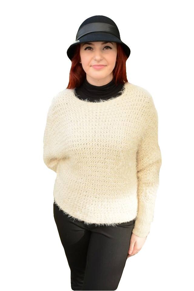 Bluza fashion, decolteu modern, maneca lunga,masura mare,D&J Exclusive, Bej deschis