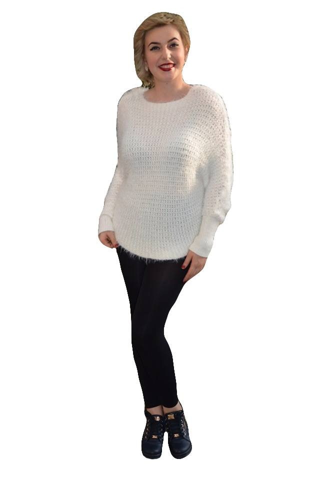 Bluza fashion, decolteu modern, maneca lunga,masura mare,D&J Exclusive, Alb