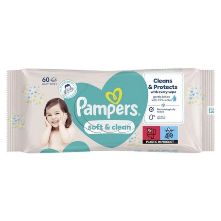 Pachet 12 X Pampers servetele umede baby soft clean 60 buc