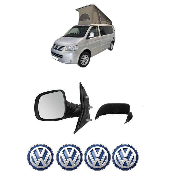Oglinda Completa Stanga Volkswagen CALIFORNIA T5 Camper (7EC, 7EF, 7EG, 7HF, 7HC) din 2007-2015, auto, Reglaj Manual, 4 stickere auto cu Volkswagen
