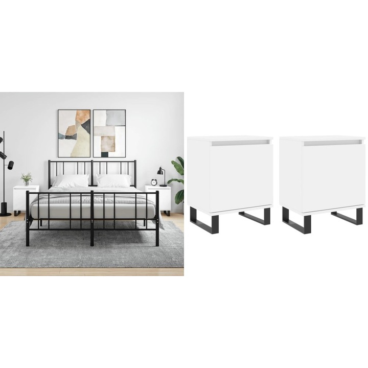 Noptiere, 2 buc, alb, 40x30x50 cm, lemn compozit