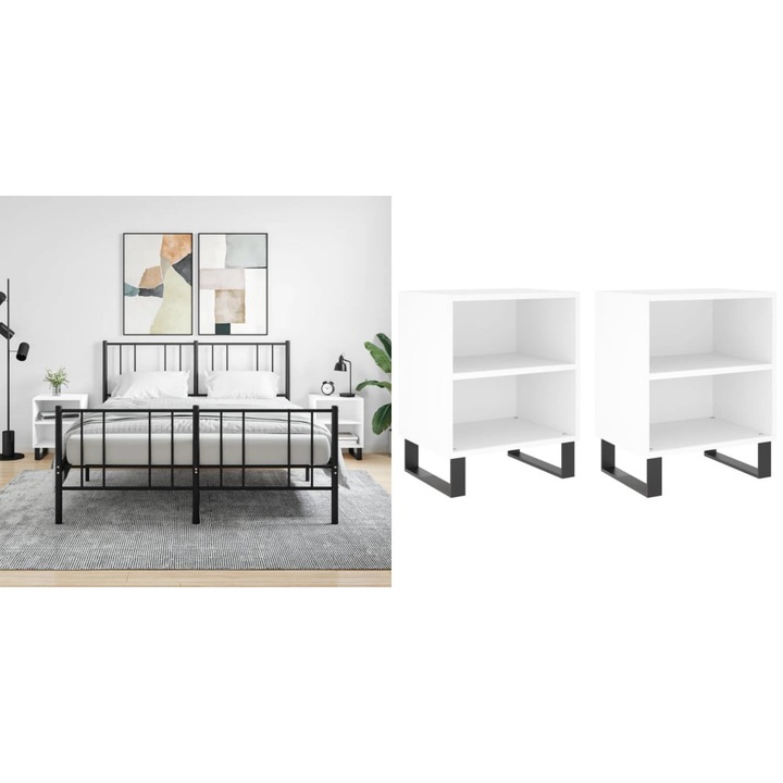 Noptiere, 2 buc, alb, 40x30x50 cm, lemn compozit