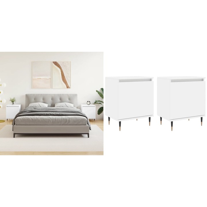 Noptiere, 2 buc, alb, 40x30x50 cm, lemn compozit