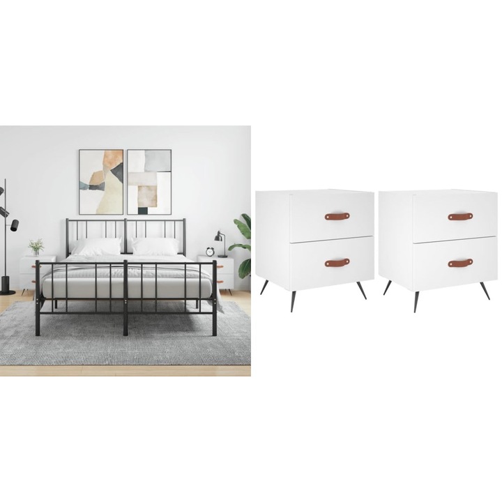 Noptiere, 2 buc., alb, 40x35x47, 5 cm, lemn compozit