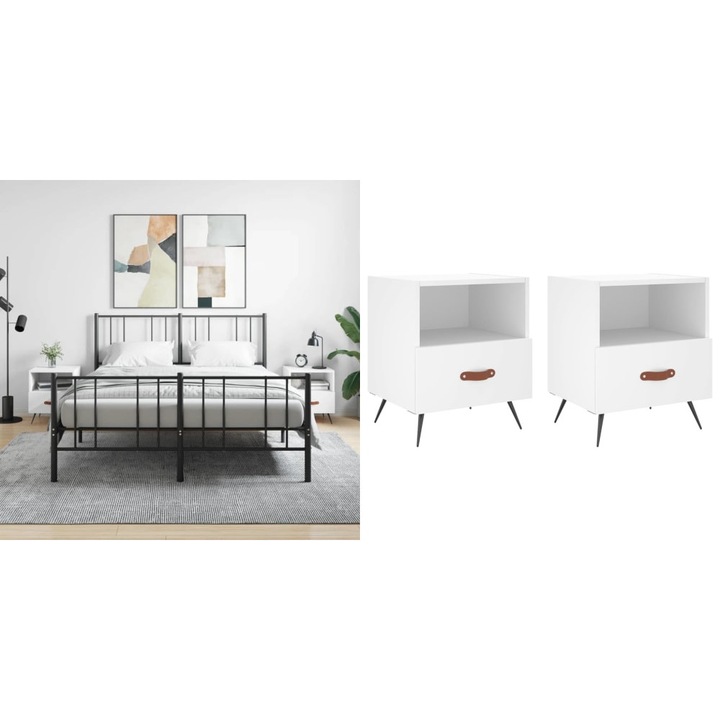 Noptiere, 2 buc., alb, 40x35x47, 5 cm, lemn compozit