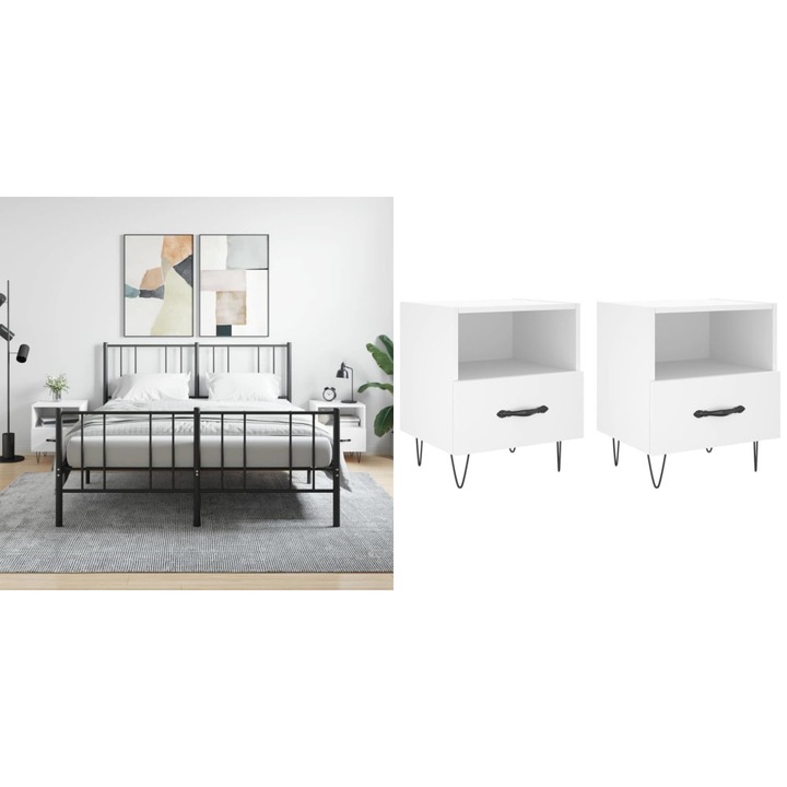 Noptiere, 2 buc., alb, 40x35x47, 5 cm, lemn compozit