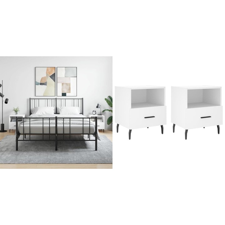 Noptiere, 2 buc., alb, 40x35x47, 5 cm, lemn compozit