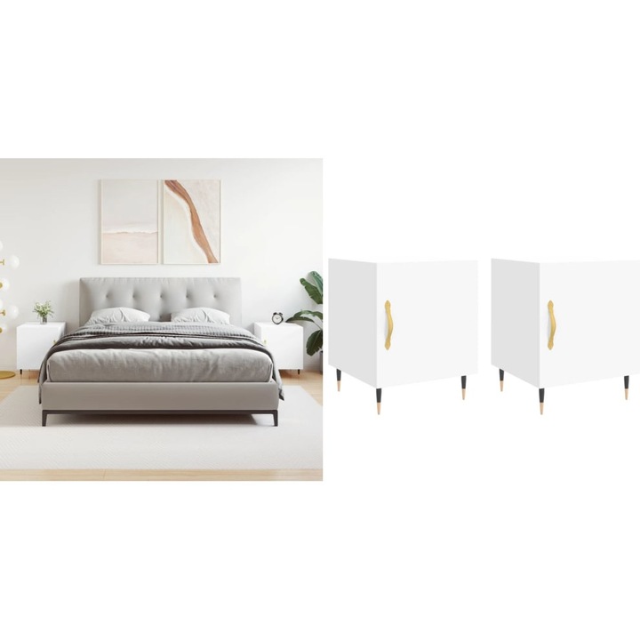 Noptiere, 2 buc., alb, 40x40x50 cm, lemn compozit