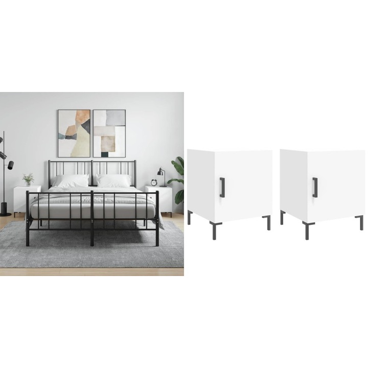 Noptiere, 2 buc., alb, 40x40x50 cm, lemn compozit