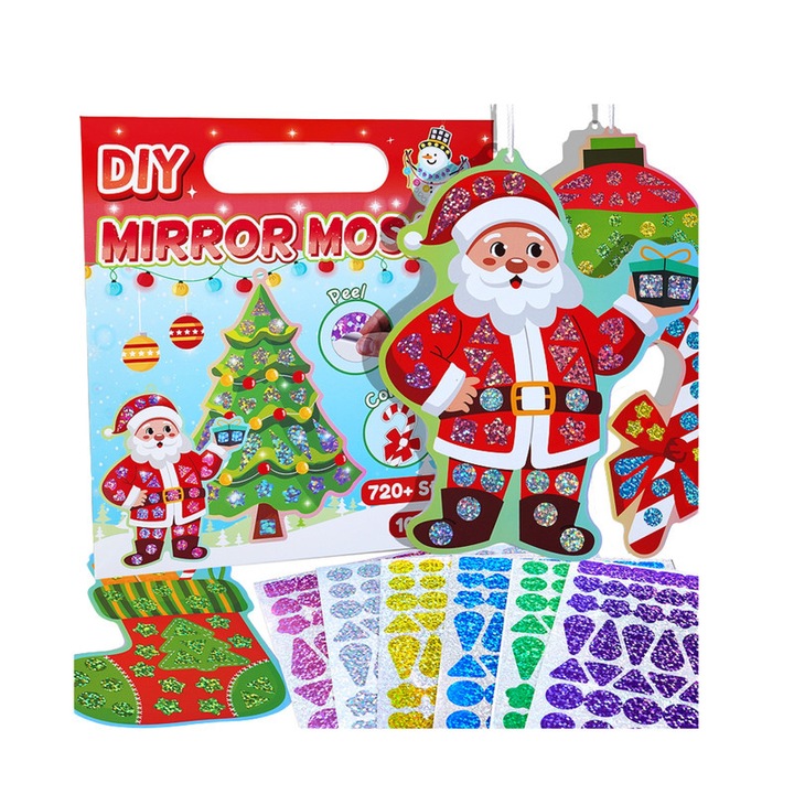 Комплект стикери от фолио, мозаечна дейност Коледа, за деца 3-8 години