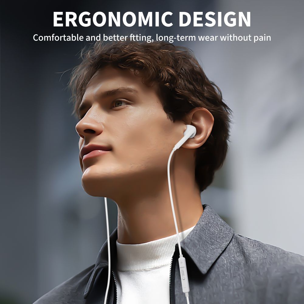Casti audio cu microfon TECH-PROTECT Ultraboost Core G2, In-ear, Control pe fir, Jack 3.5 mm, Lungime cablu 1.2m, Alb