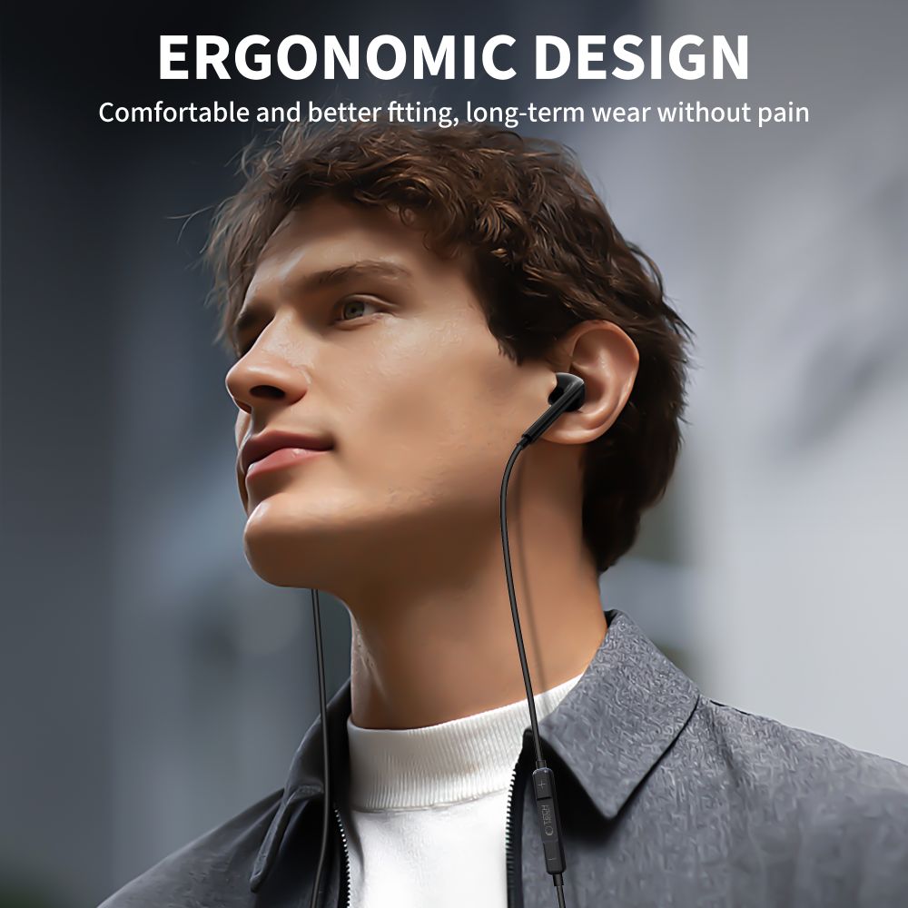 Casti audio cu microfon TECH-PROTECT Ultraboost Core G2, In-ear, Control pe fir, USB-C, Lungime cablu 1.2m, Negru