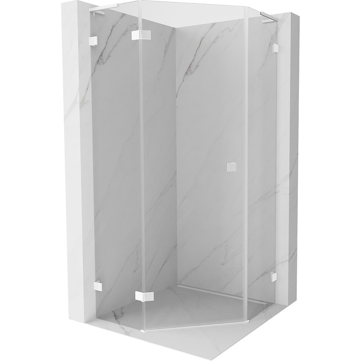 Mexen Lunar L cabina de dus pentagonala cu deschidere pe stanga 90 x 90 cm, transparent, alba - 831L-090L-090P-20-00-L